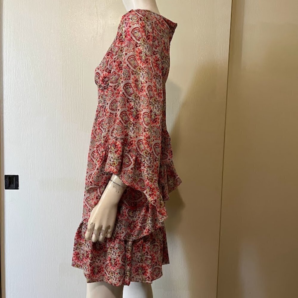 ⭐️ Betsey Johnson Red & Pink BOHO PRINCESS Long Sleeve Dress 🌺👑🔥 - Picture 2 of 4
